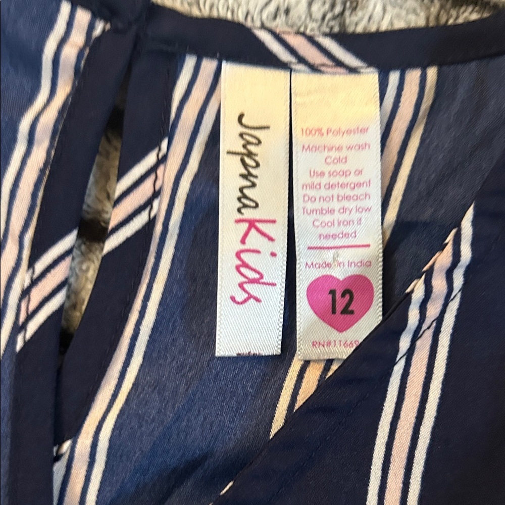 New Navy Striped Romper Maxi Overlay (Girls L/12) - Picture 4 of 5